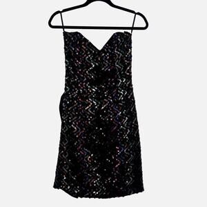 Vintage Gunne Sax Strapless Black Rainbow Sequin Minidress with Bow Size 5/6
